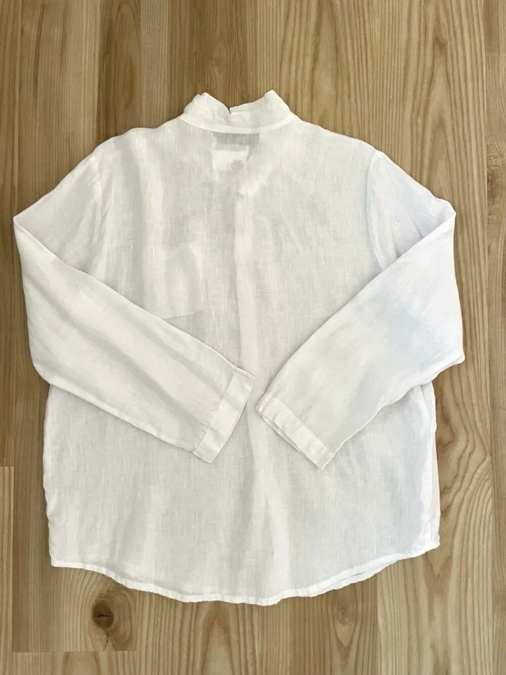 FLAX 100% Linen Mandarin Collar Button Down Shirt Crisp White size Small - Picture 4 of 5